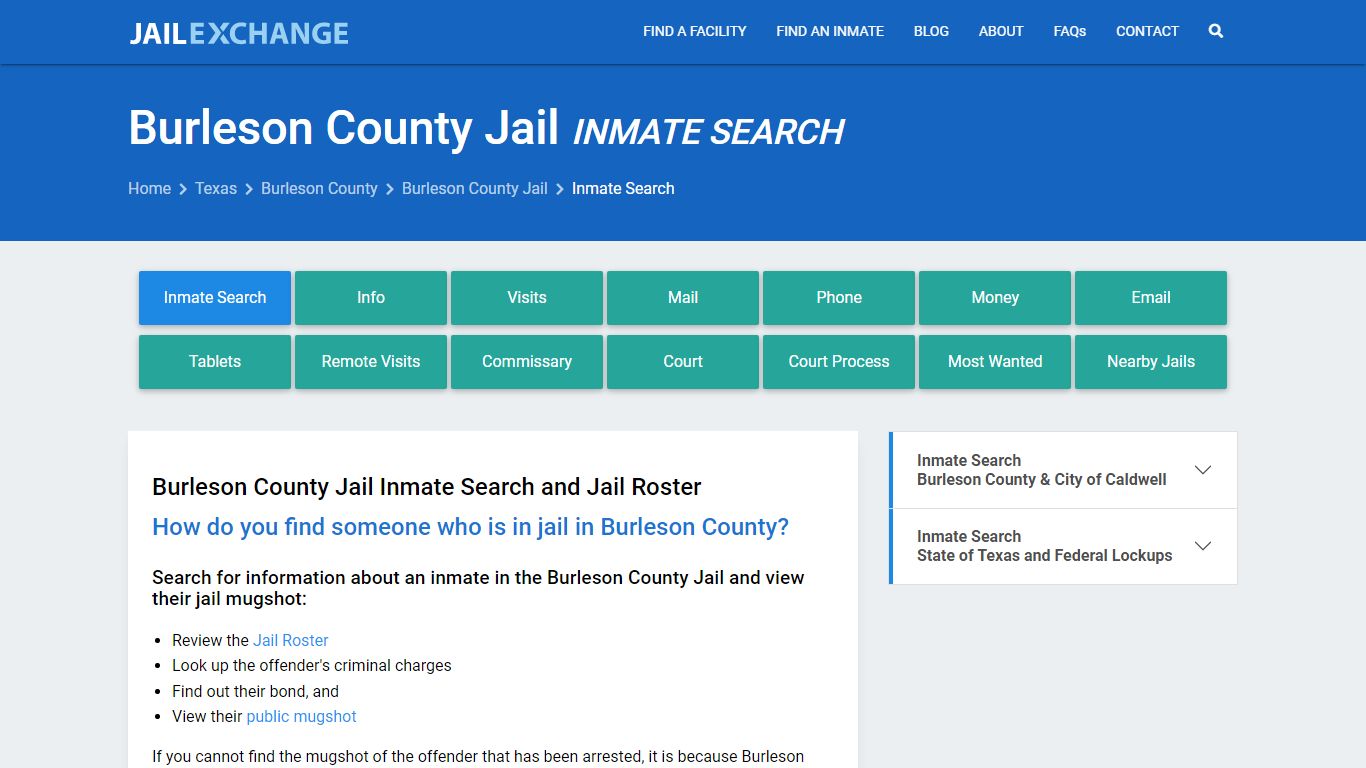 Inmate Search: Roster & Mugshots - Burleson County Jail, TX